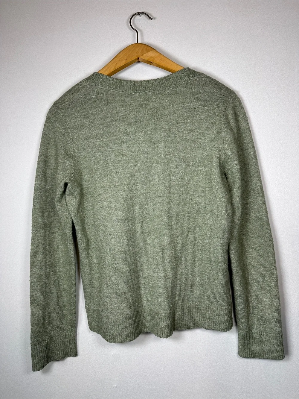 Market & Spruce Henley Sweater Pointelle Knit Size M Sage Green Preppy Fall Cozy